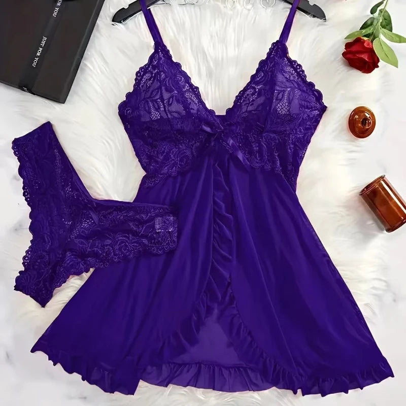 Mitternachtsrosen-Spitzen-Dessous-Set
