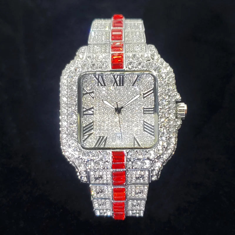 Uniguet Iced Out Square Watch with Blue Accents