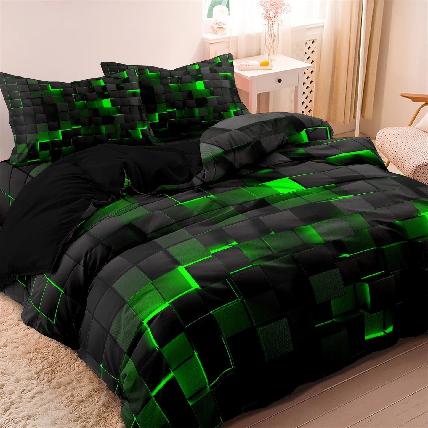 Luxury Geometric Grid Duvet Cover Set – 3 Piece Bedding Collection