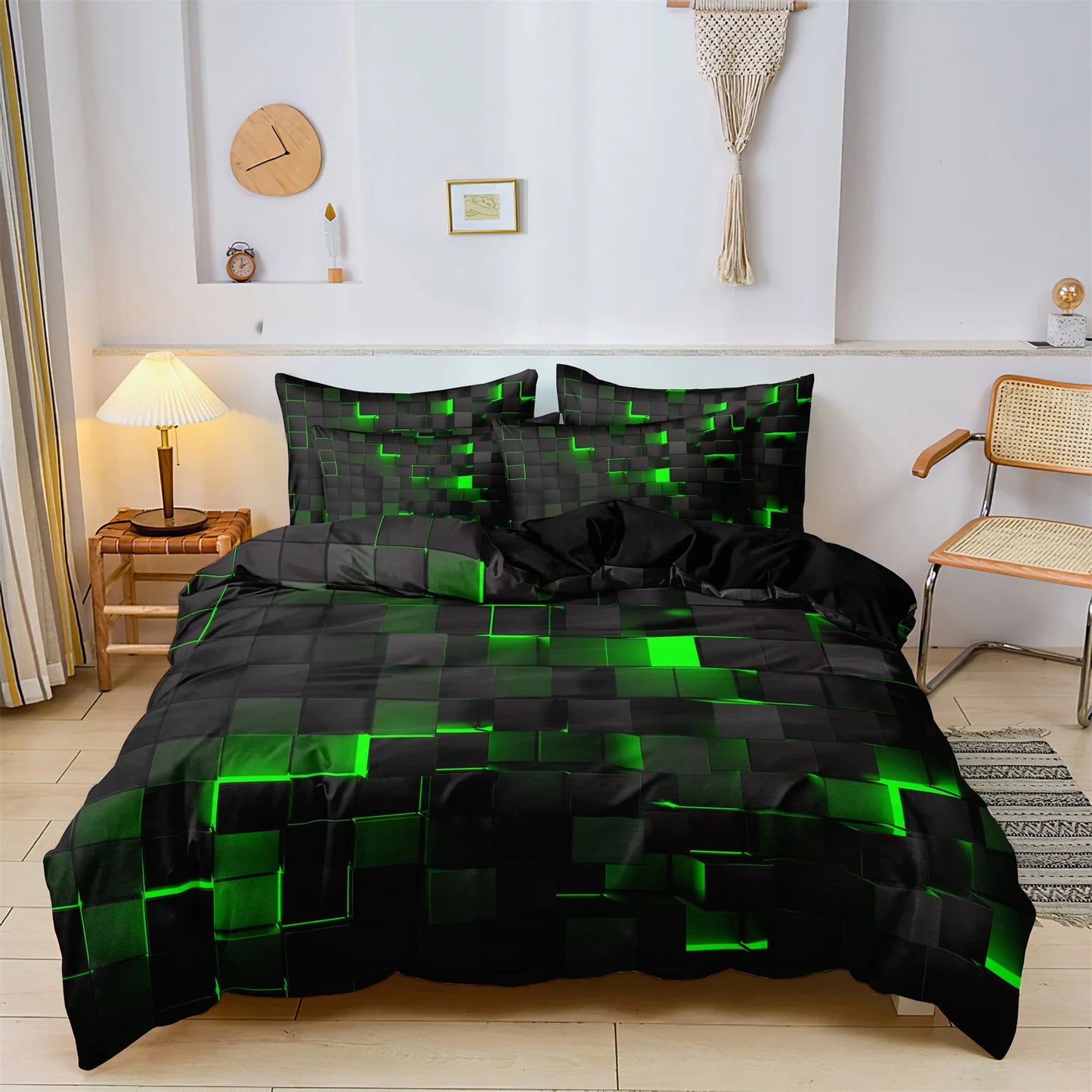 Luxury Geometric Grid Duvet Cover Set – 3 Piece Bedding Collection