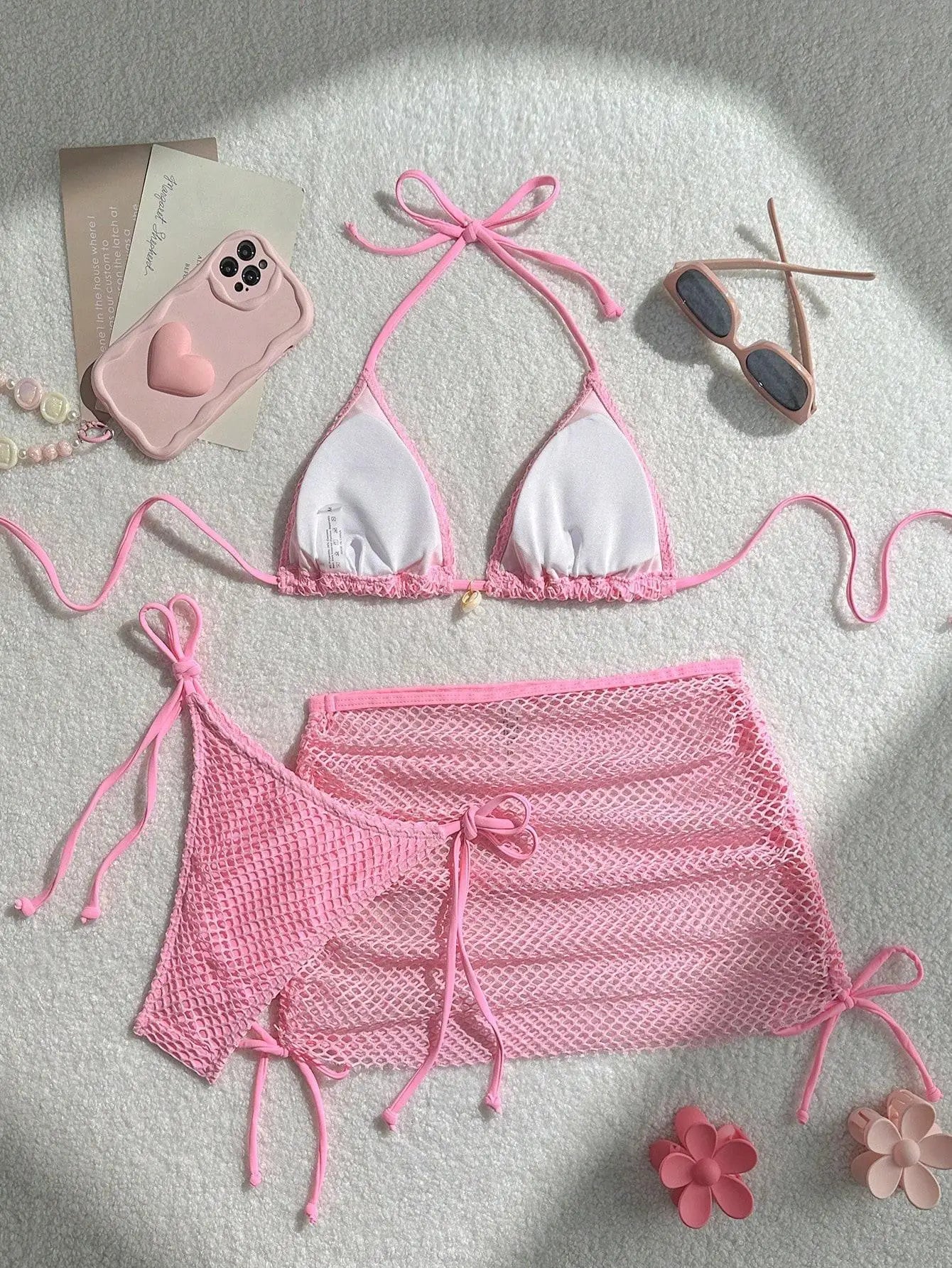 Bikini-Set mit Neckholder und Paradise-Print (3-teilig)