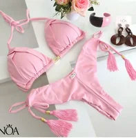 Bikini-Set mit Neckholder und Paradise-Print (3-teilig)