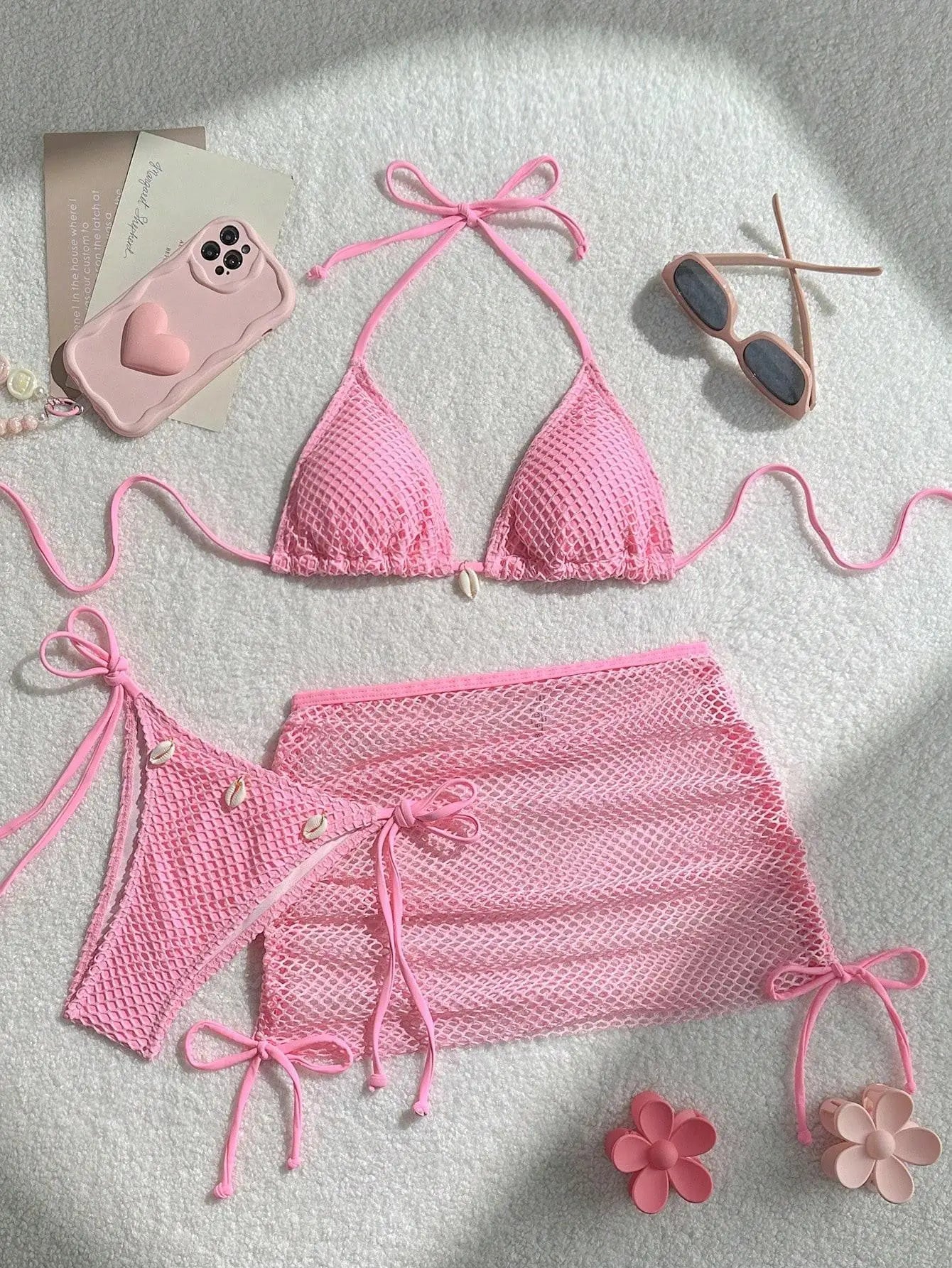 Bikini-Set mit Neckholder und Paradise-Print (3-teilig)