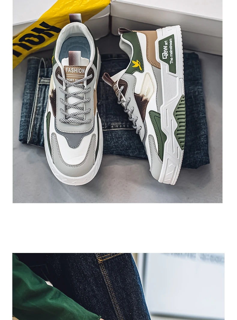Herren-Freizeitsportschuhe Herbst 2024, lässige Herren-Sneaker aus Leder, flache Trend-Laufschuhe, Skaterschuhe für Herren, geeignet für Outdoor-Sport