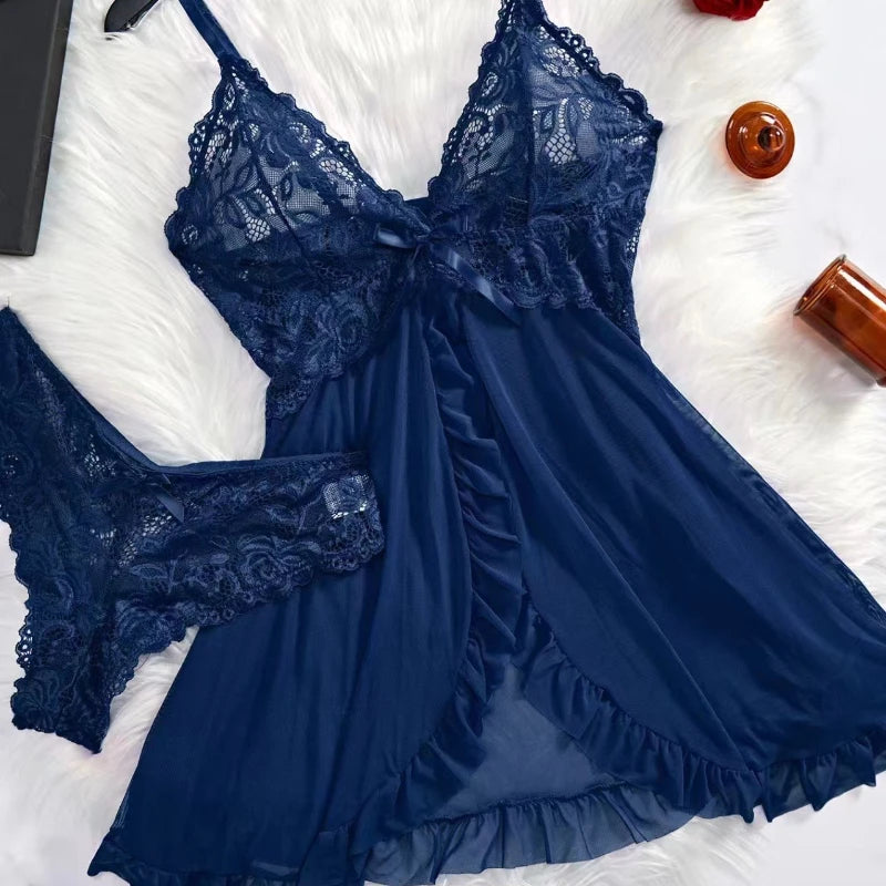 Mitternachtsrosen-Spitzen-Dessous-Set