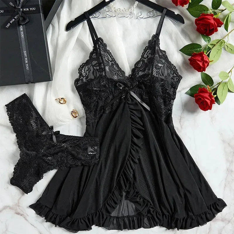 Mitternachtsrosen-Spitzen-Dessous-Set