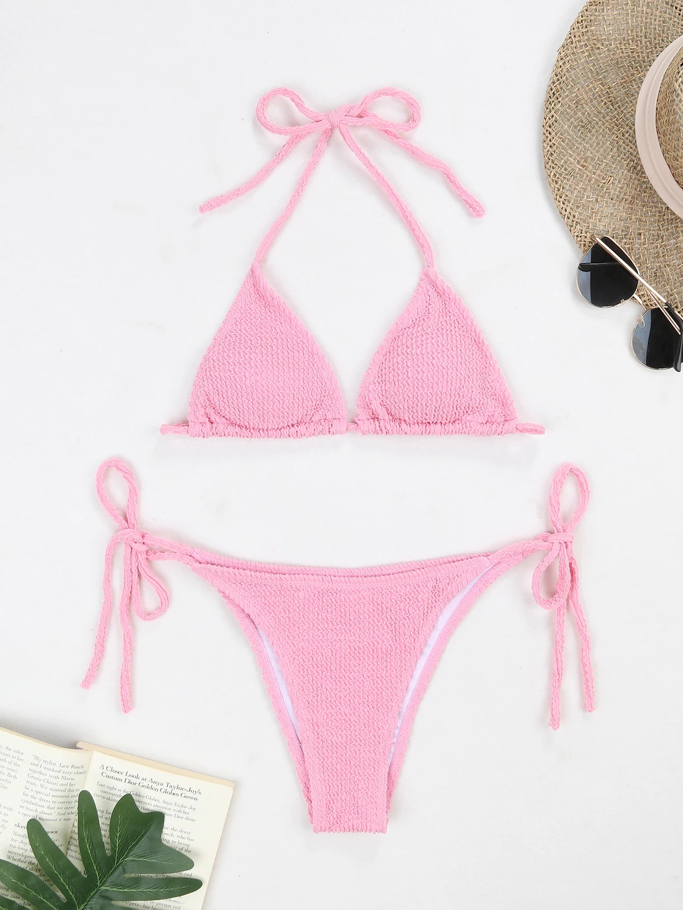 Bikini-Set mit strukturiertem Wellen-Neckholder