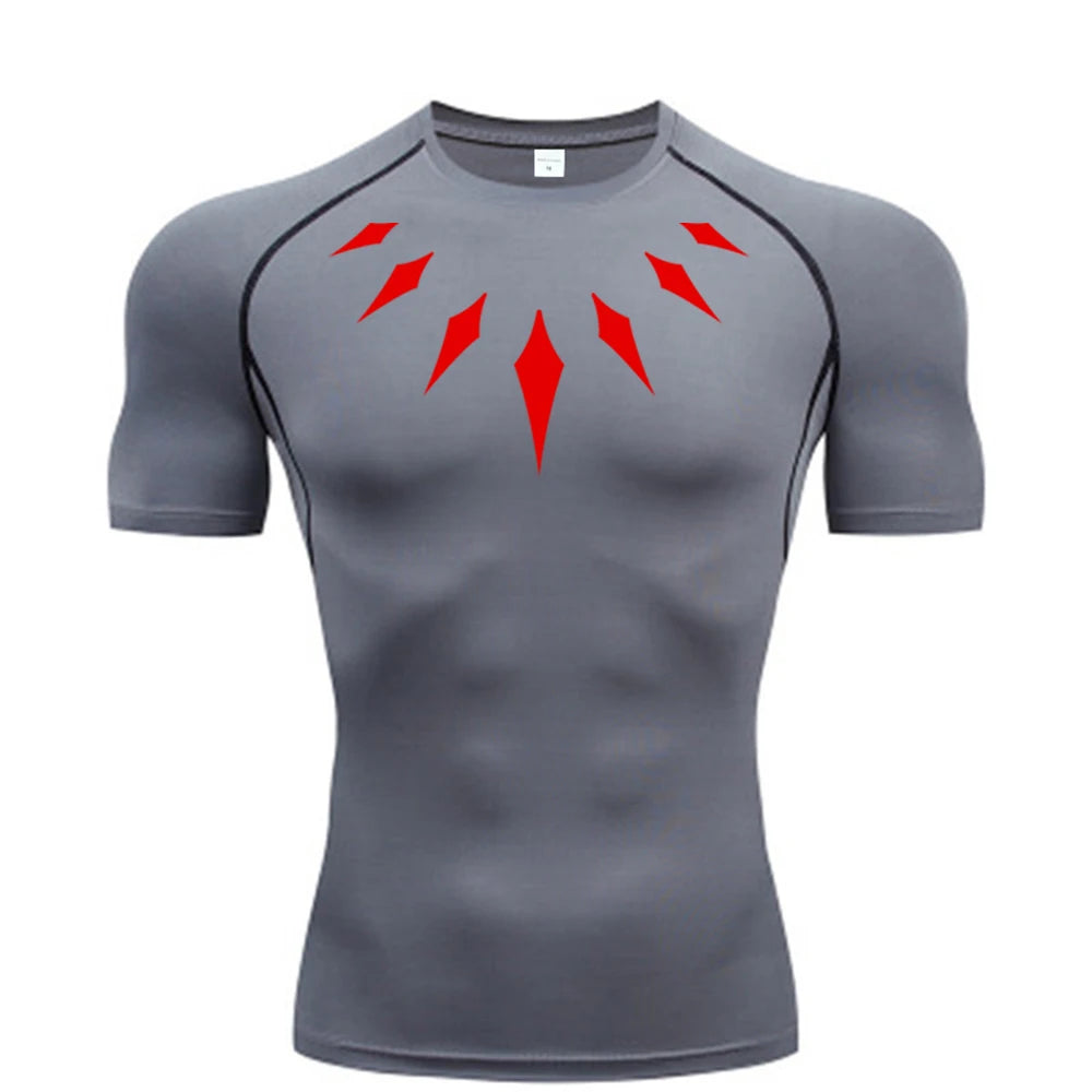 Men's Compression Shirt Anime Print Gym Sport Quick Dry Gym TShirts Fitness Athletic Undershirts Elasticity Tops Tee Summer Male