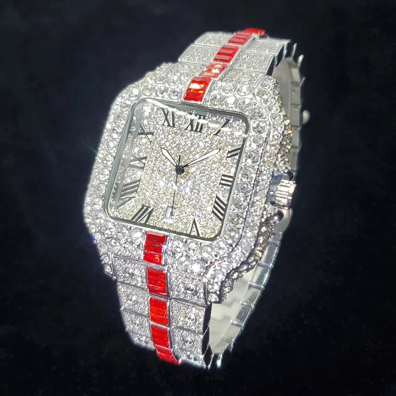 Uniguet Iced Out Square Watch with Blue Accents