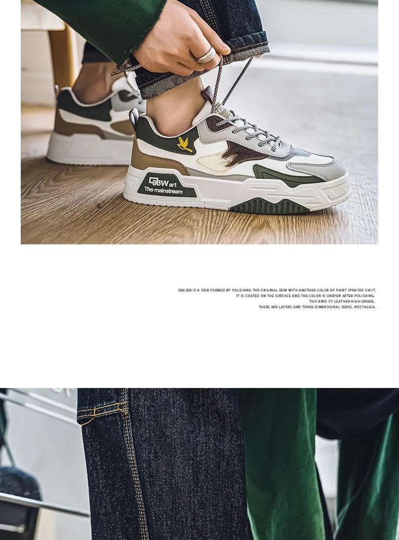 Herren-Freizeitsportschuhe Herbst 2024, lässige Herren-Sneaker aus Leder, flache Trend-Laufschuhe, Skaterschuhe für Herren, geeignet für Outdoor-Sport