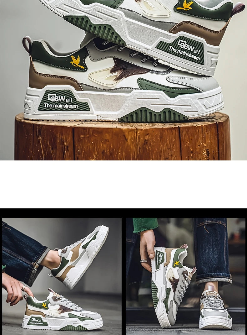 Herren-Freizeitsportschuhe Herbst 2024, lässige Herren-Sneaker aus Leder, flache Trend-Laufschuhe, Skaterschuhe für Herren, geeignet für Outdoor-Sport
