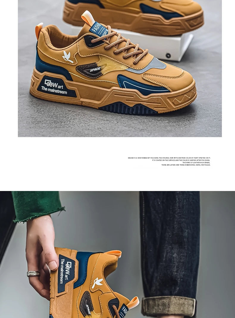 Herren-Freizeitsportschuhe Herbst 2024, lässige Herren-Sneaker aus Leder, flache Trend-Laufschuhe, Skaterschuhe für Herren, geeignet für Outdoor-Sport