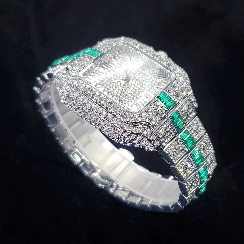 Uniguet Iced Out Square Watch with Blue Accents