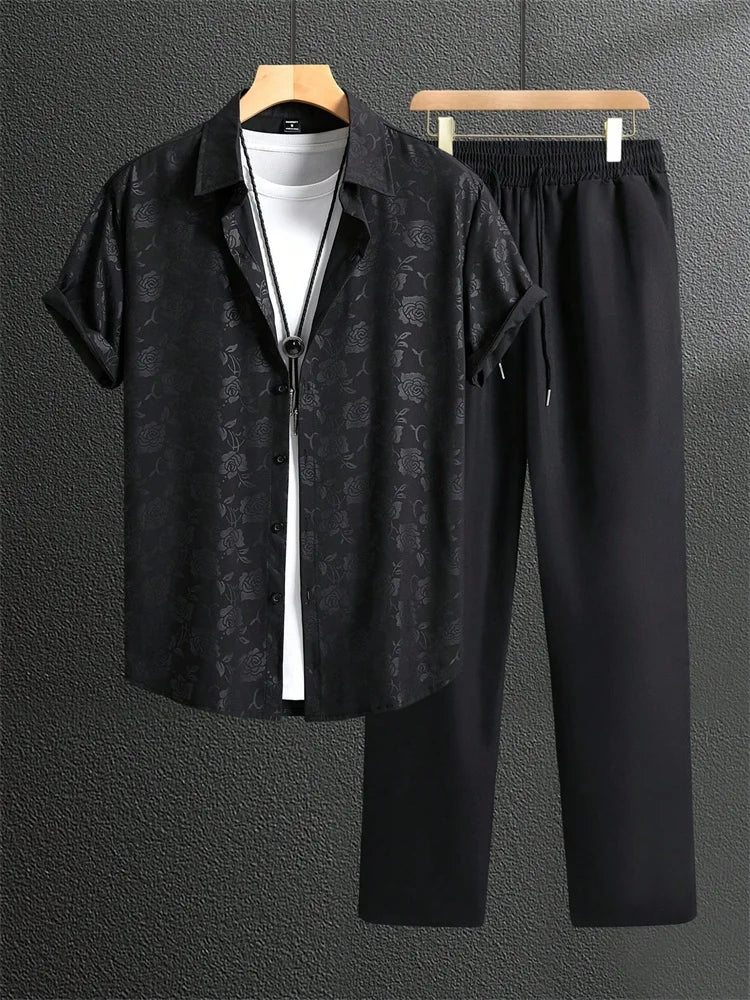 2025 Herbst Einfaches gestreiftes 3D-gedrucktes Herren Herbst-Hemden-Set, Urban Street Fashion Trend Herren 2-teiliges Set, Einfach und lässig