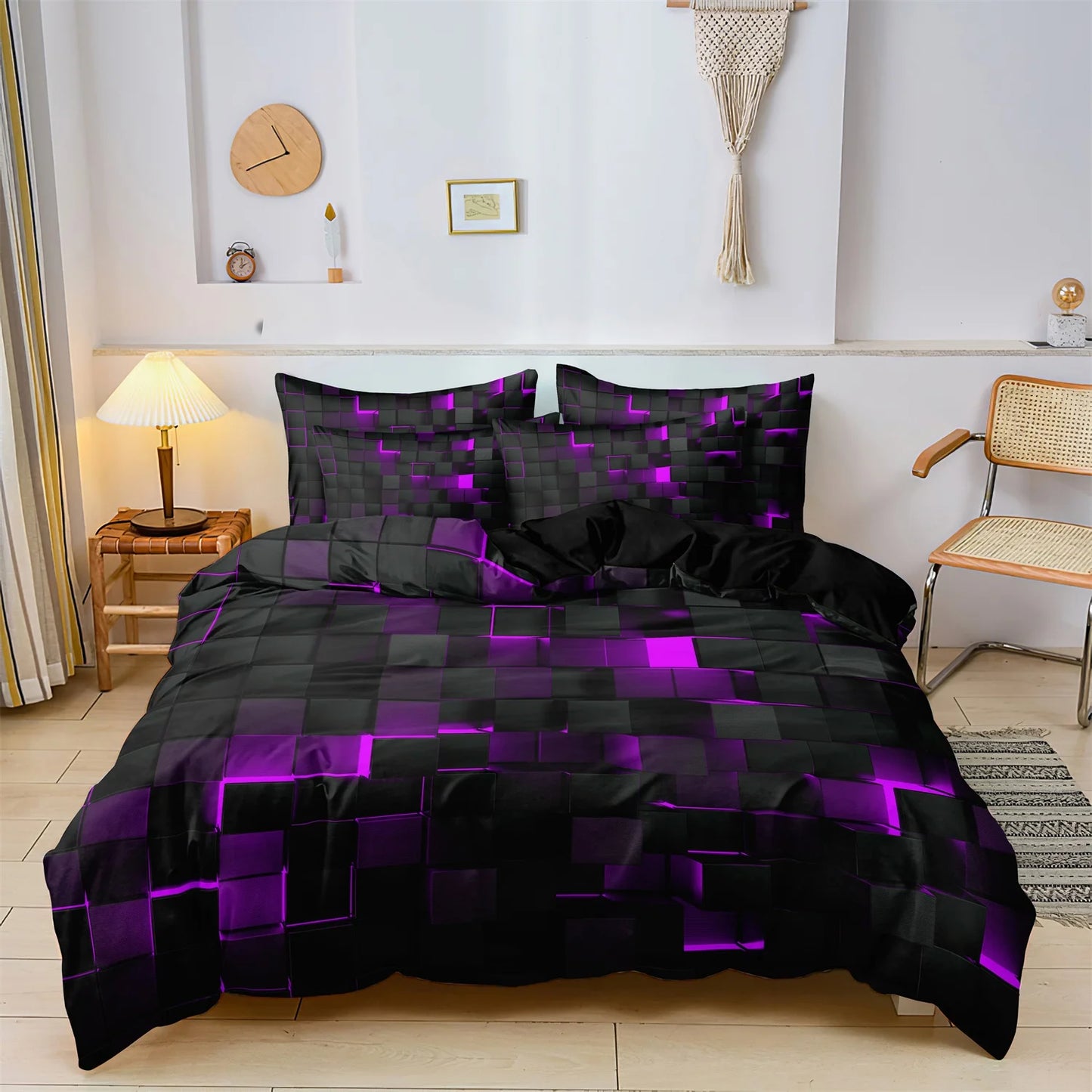 Luxury Geometric Grid Duvet Cover Set – 3 Piece Bedding Collection