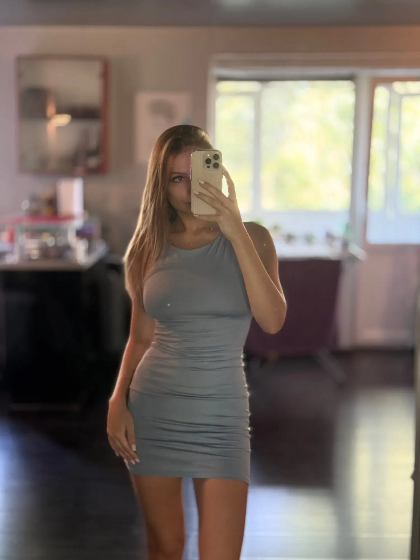 Slate Elegance Mini Dress
