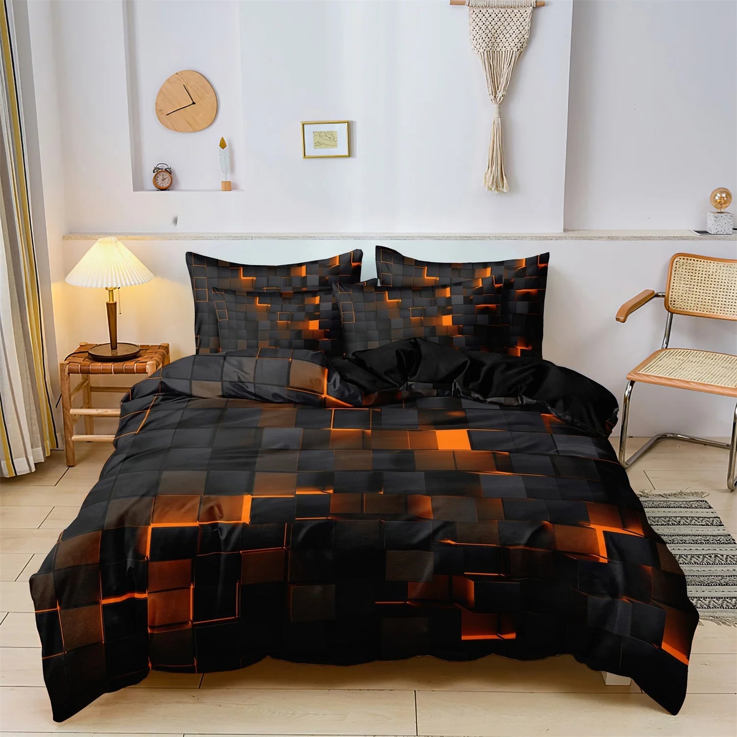 Luxury Geometric Grid Duvet Cover Set – 3 Piece Bedding Collection