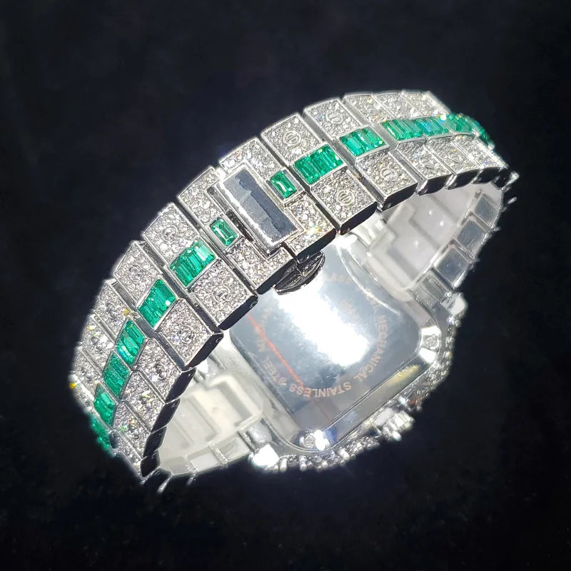 Uniguet Iced Out Square Watch with Blue Accents