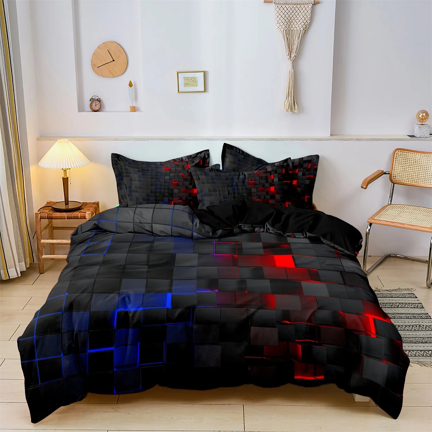 Luxury Geometric Grid Duvet Cover Set – 3 Piece Bedding Collection