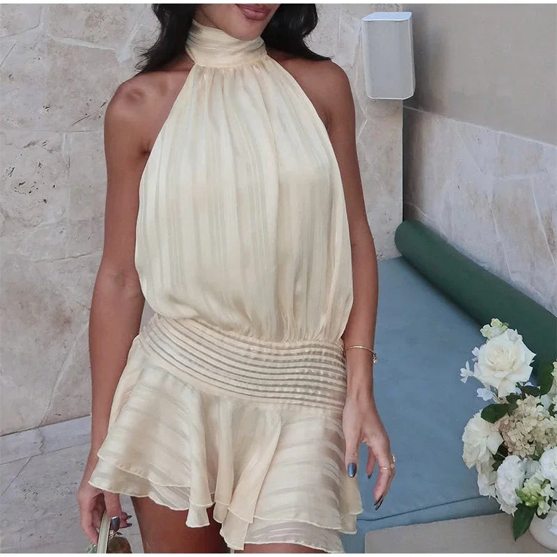Elegant Woman's Chiffon Halter Mini Dresses