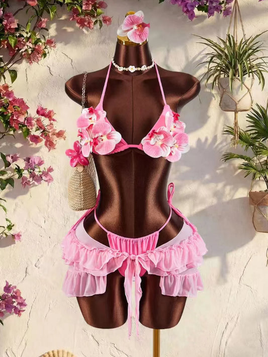 Rosé Bloom Mesh Bikini Set