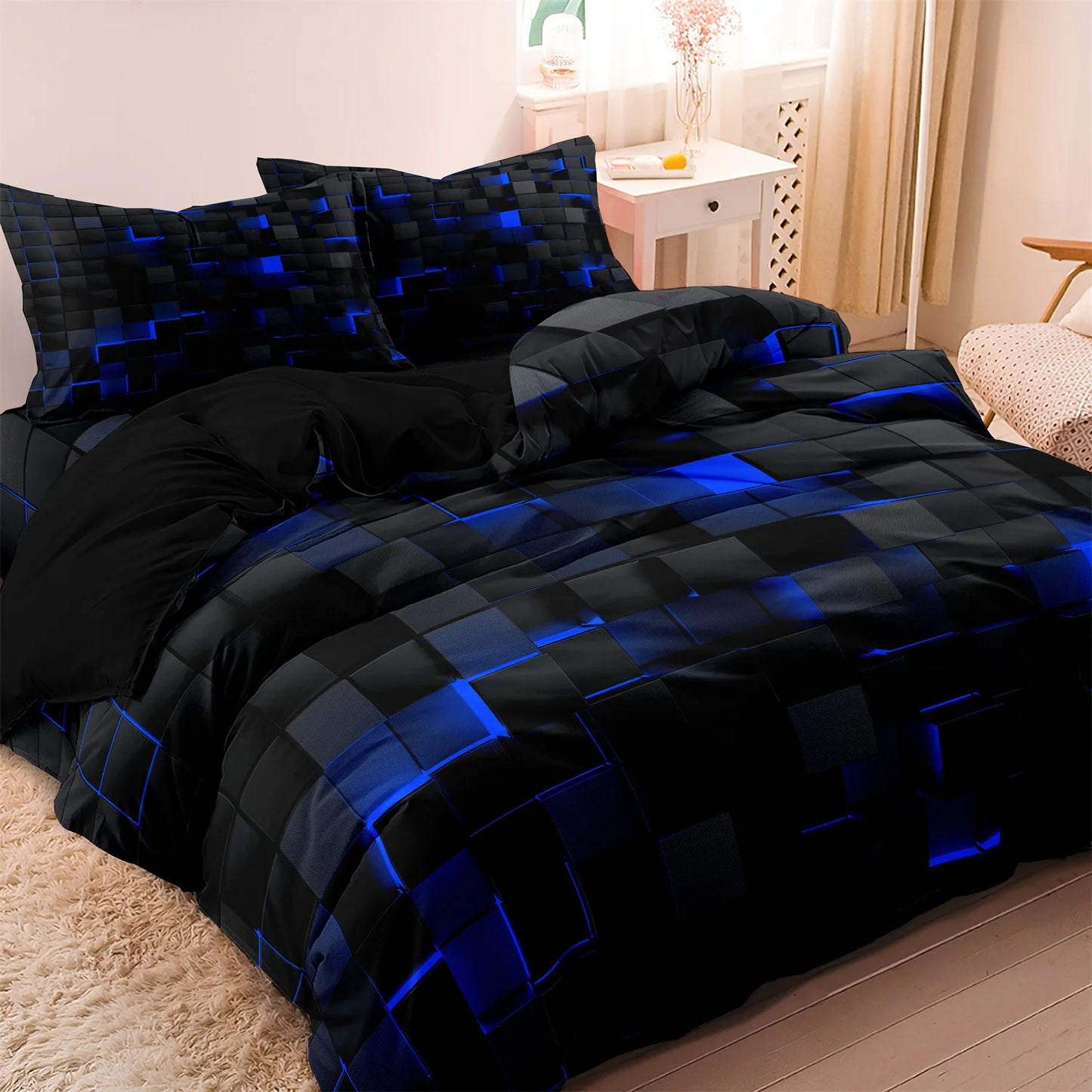 Luxury Geometric Grid Duvet Cover Set – 3 Piece Bedding Collection