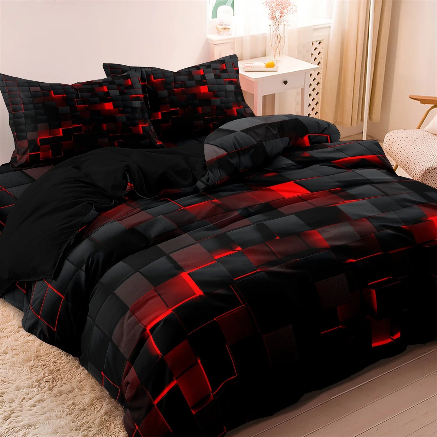 Luxury Geometric Grid Duvet Cover Set – 3 Piece Bedding Collection