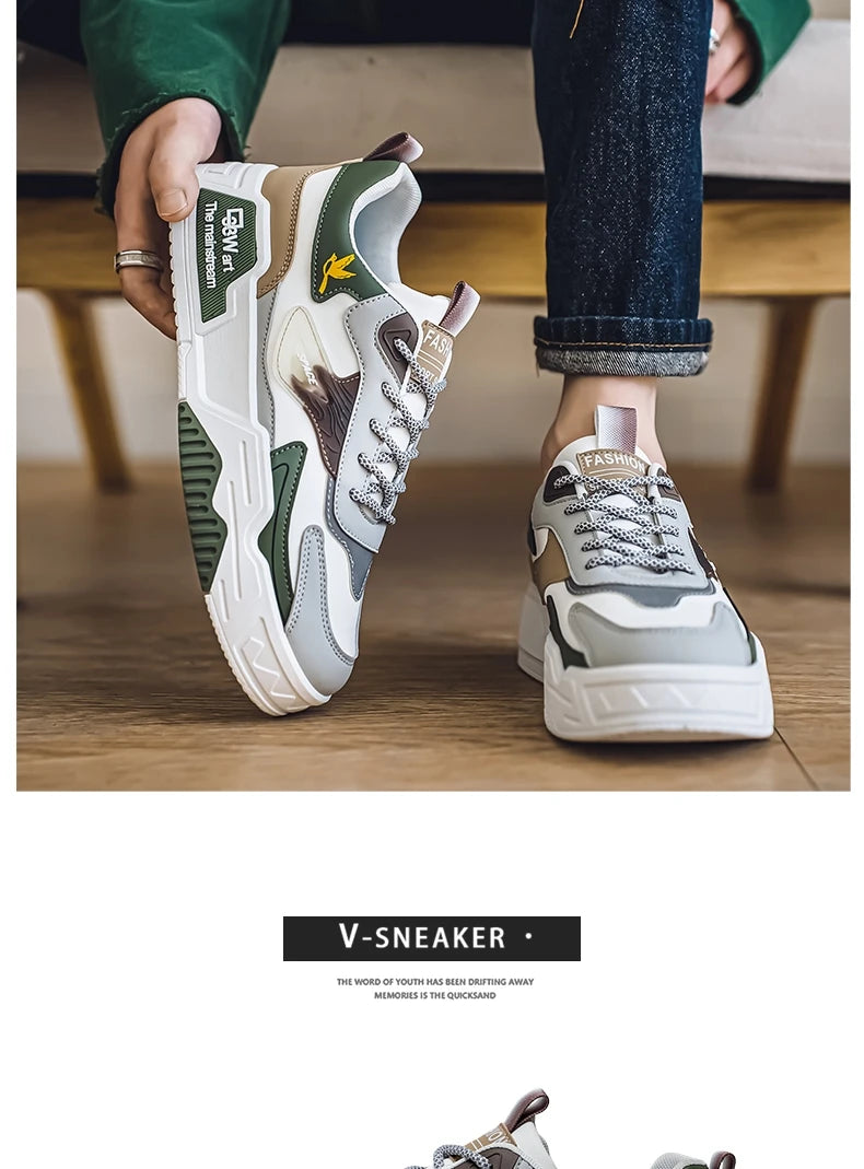 Herren-Freizeitsportschuhe Herbst 2024, lässige Herren-Sneaker aus Leder, flache Trend-Laufschuhe, Skaterschuhe für Herren, geeignet für Outdoor-Sport