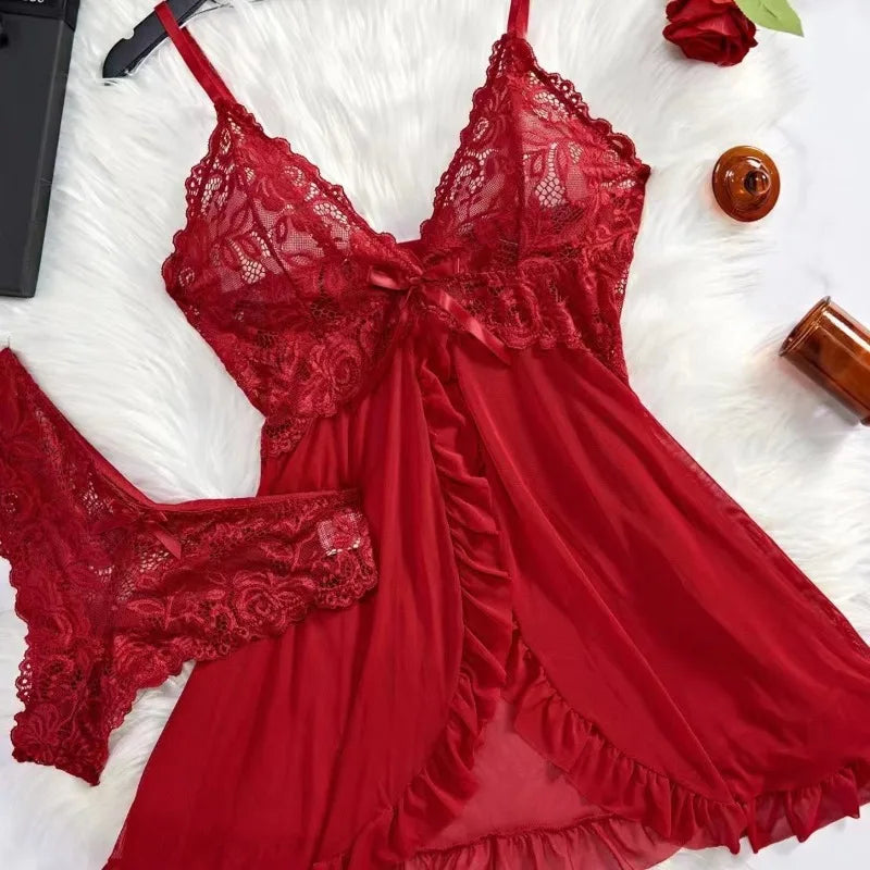 Mitternachtsrosen-Spitzen-Dessous-Set