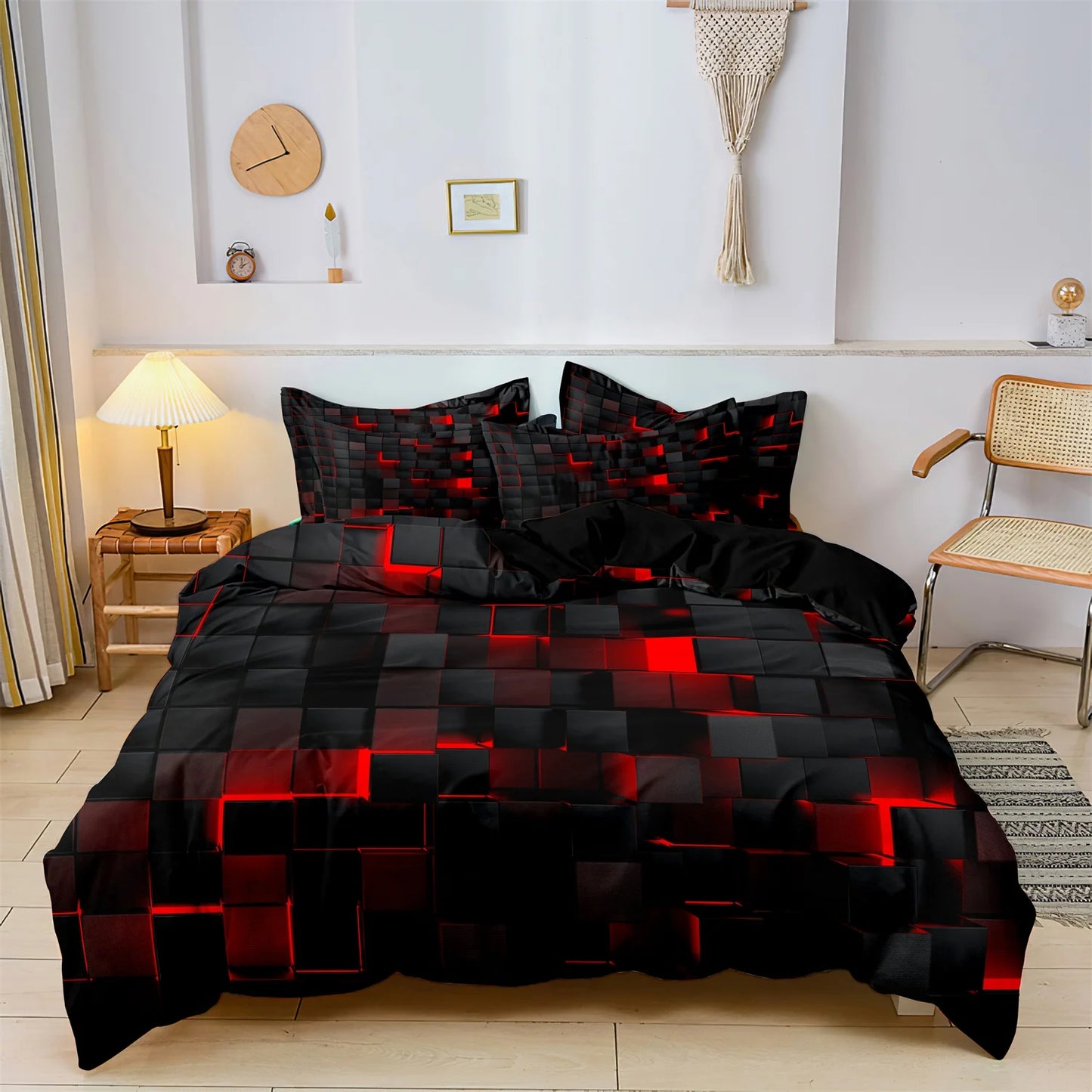Luxury Geometric Grid Duvet Cover Set – 3 Piece Bedding Collection