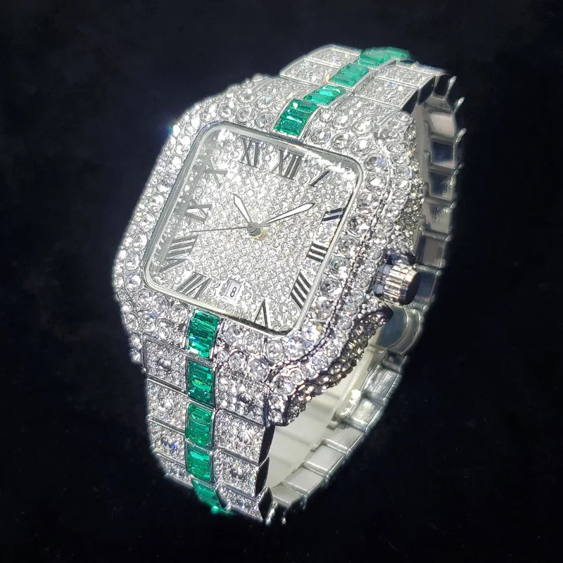 Uniguet Iced Out Square Watch with Blue Accents