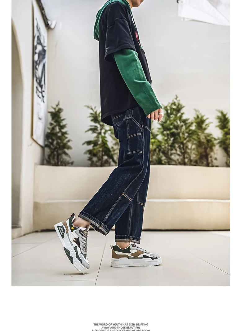 Herren-Freizeitsportschuhe Herbst 2024, lässige Herren-Sneaker aus Leder, flache Trend-Laufschuhe, Skaterschuhe für Herren, geeignet für Outdoor-Sport