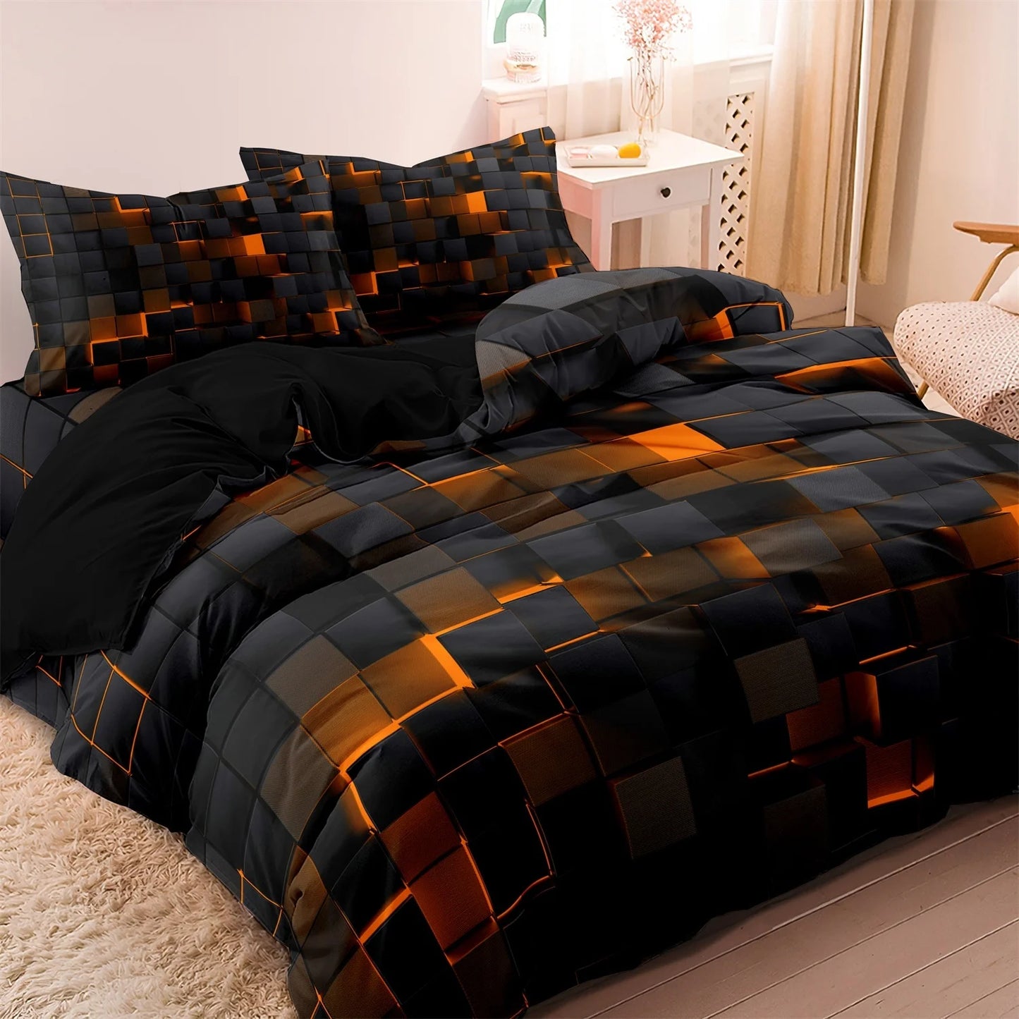 Luxury Geometric Grid Duvet Cover Set – 3 Piece Bedding Collection