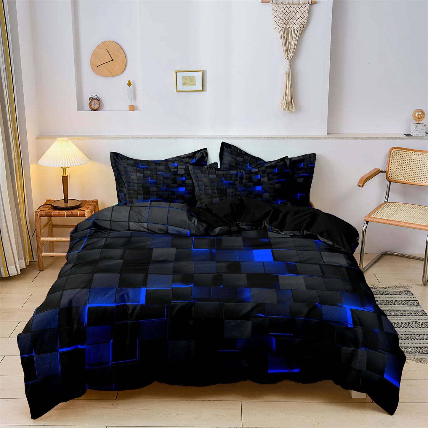 Luxury Geometric Grid Duvet Cover Set – 3 Piece Bedding Collection