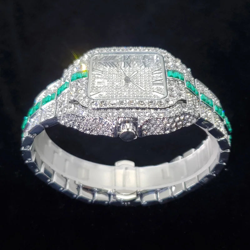 Uniguet Iced Out Square Watch with Blue Accents