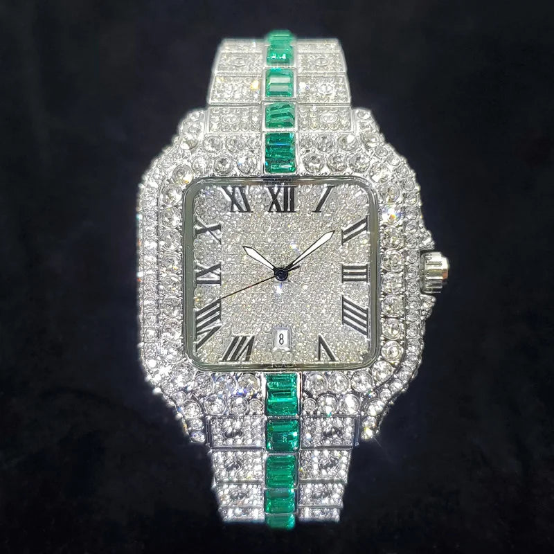 Uniguet Iced Out Square Watch with Blue Accents
