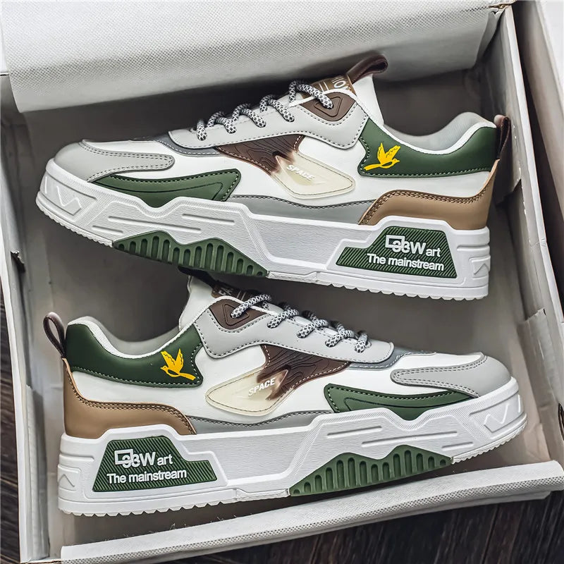 Herren-Freizeitsportschuhe Herbst 2024, lässige Herren-Sneaker aus Leder, flache Trend-Laufschuhe, Skaterschuhe für Herren, geeignet für Outdoor-Sport
