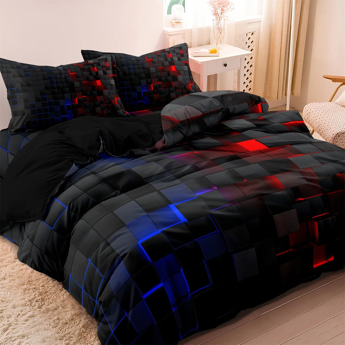 Luxury Geometric Grid Duvet Cover Set – 3 Piece Bedding Collection