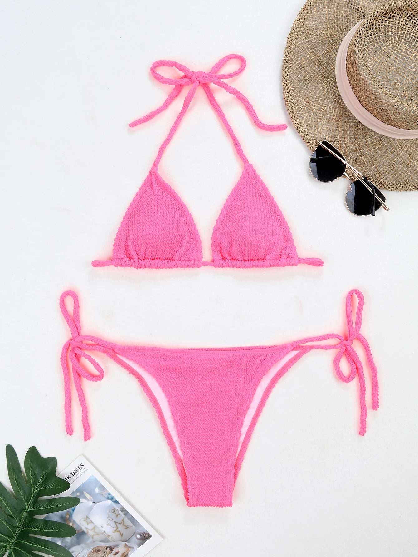 Bikini-Set mit strukturiertem Wellen-Neckholder
