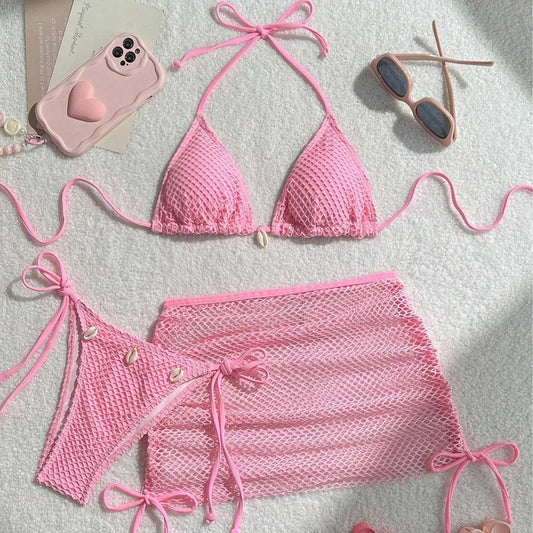 Paradise Print Halter Bikini Set (3-Piece)