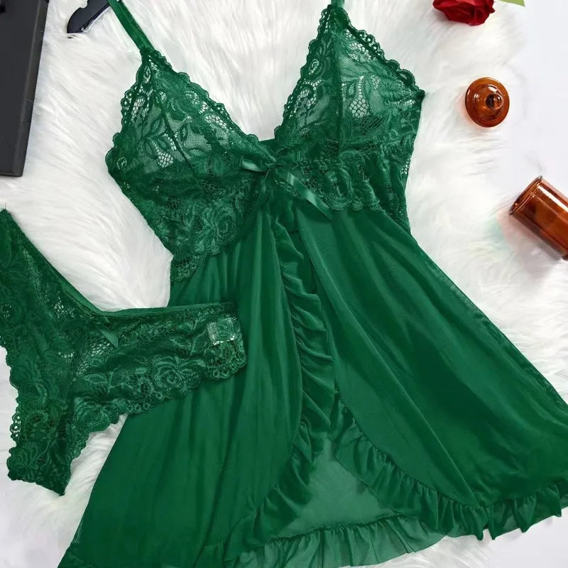 Mitternachtsrosen-Spitzen-Dessous-Set