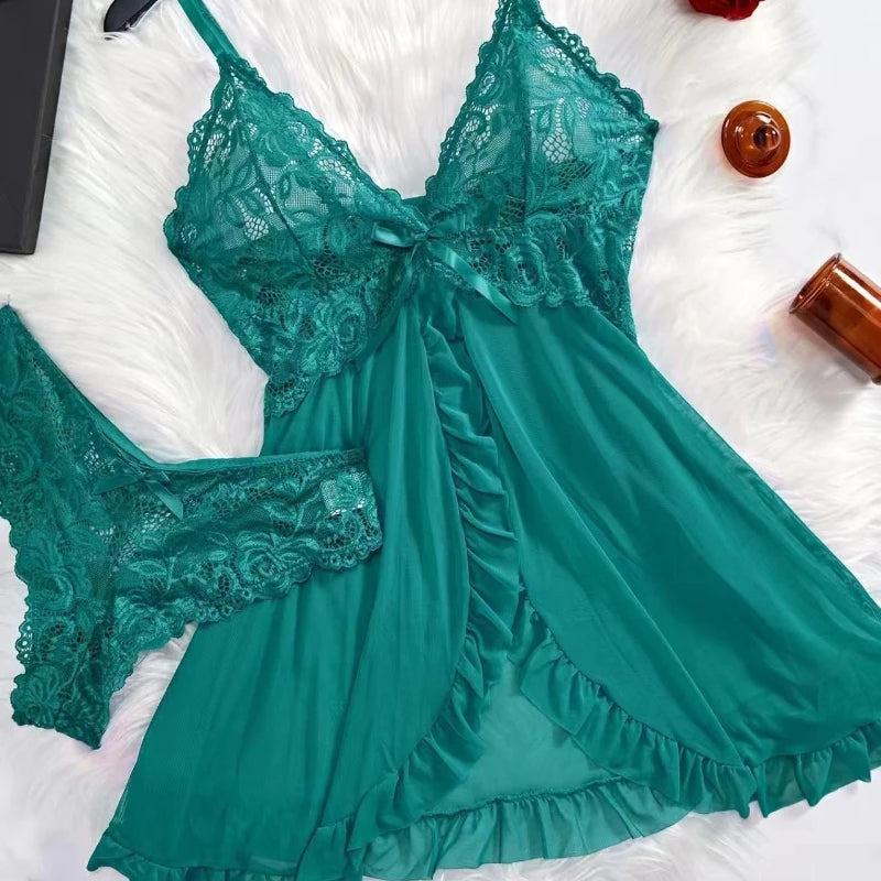 Mitternachtsrosen-Spitzen-Dessous-Set