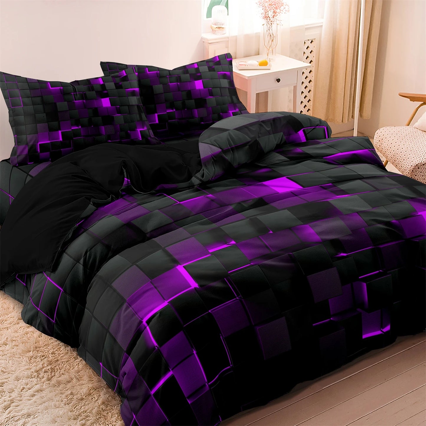 Luxury Geometric Grid Duvet Cover Set – 3 Piece Bedding Collection