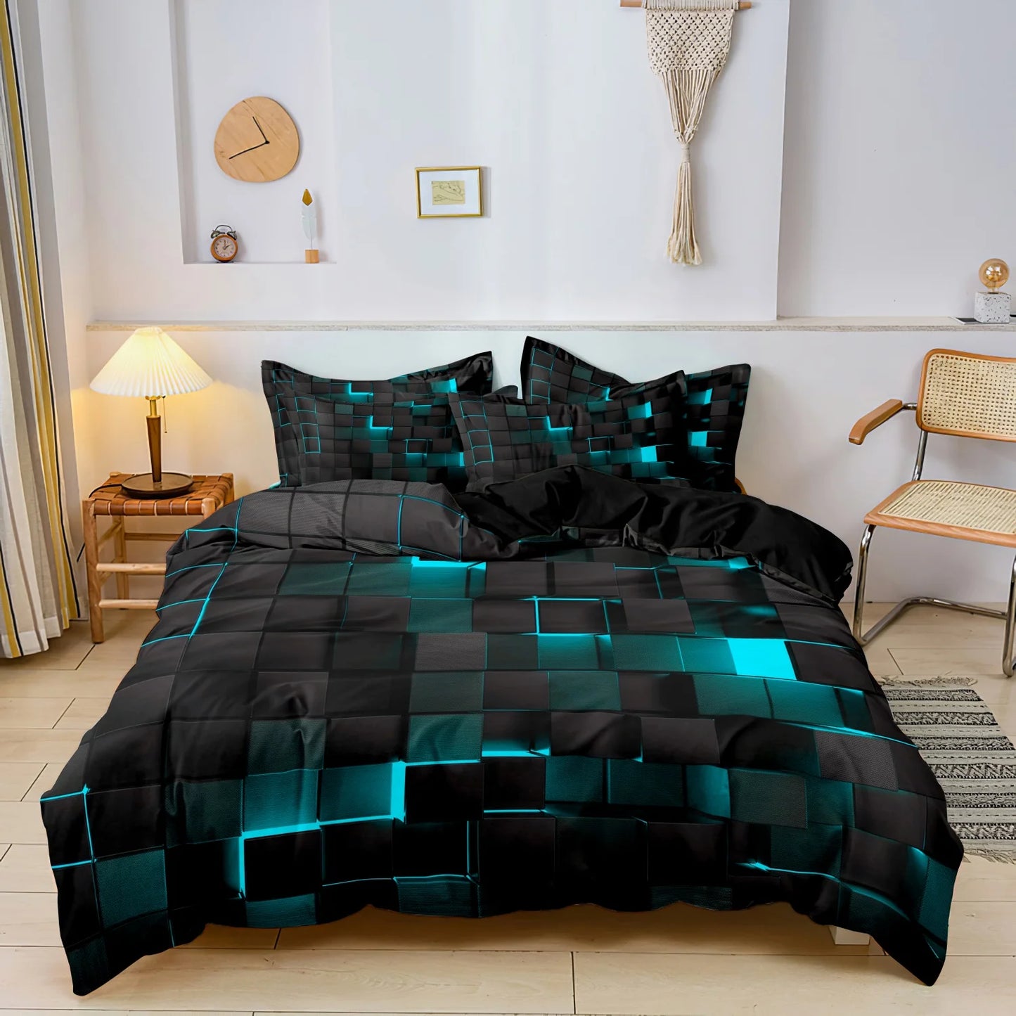 Luxury Geometric Grid Duvet Cover Set – 3 Piece Bedding Collection